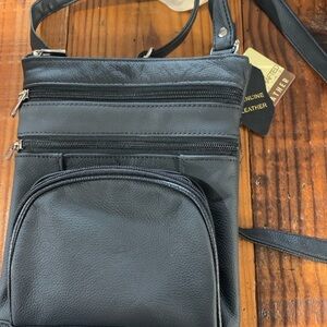 Hand Crafted Black Leather Crossbody Bag